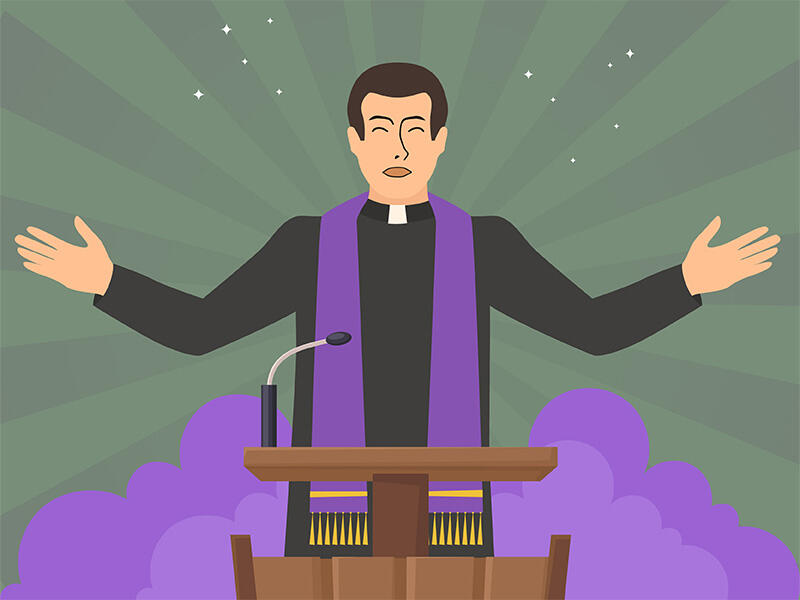 Grafica in stile cartoon prete a messa